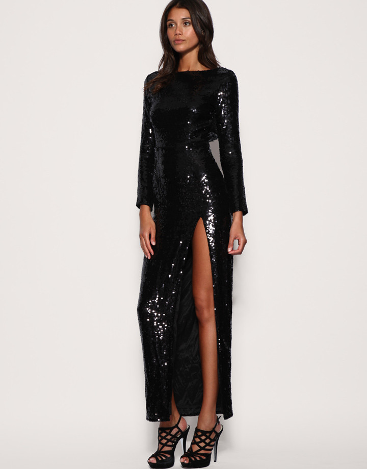 Black Sequin Slit Dress - ASOS
