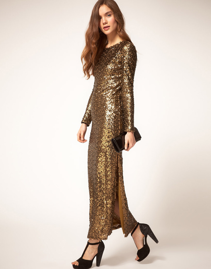 Sequin Slit Dress - River Island