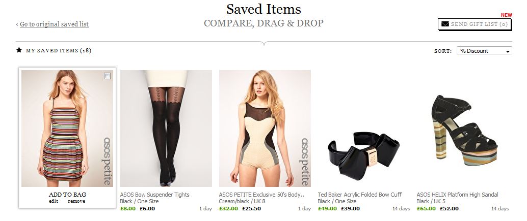 Asos.com - Saved Items Options