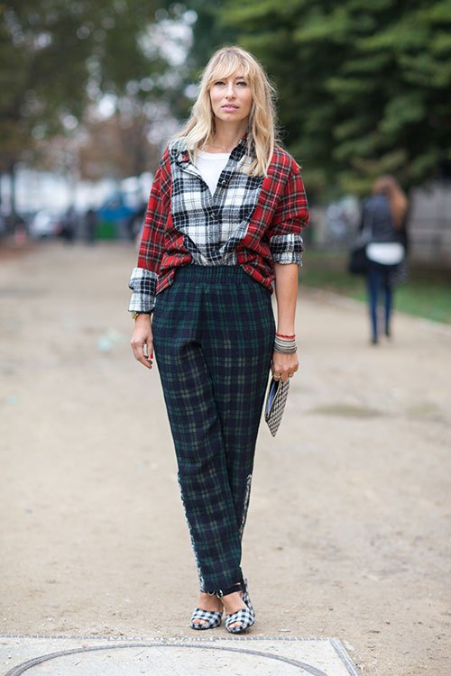 Style plaid outfits by mixing them with other plaid pieces - Streetstyle PFW